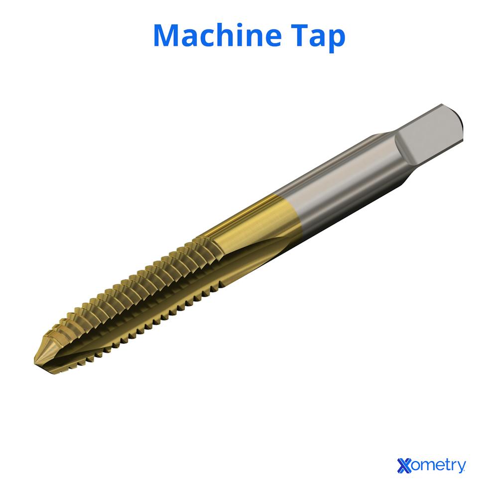 A machine tap with a titanium-nitride coating.