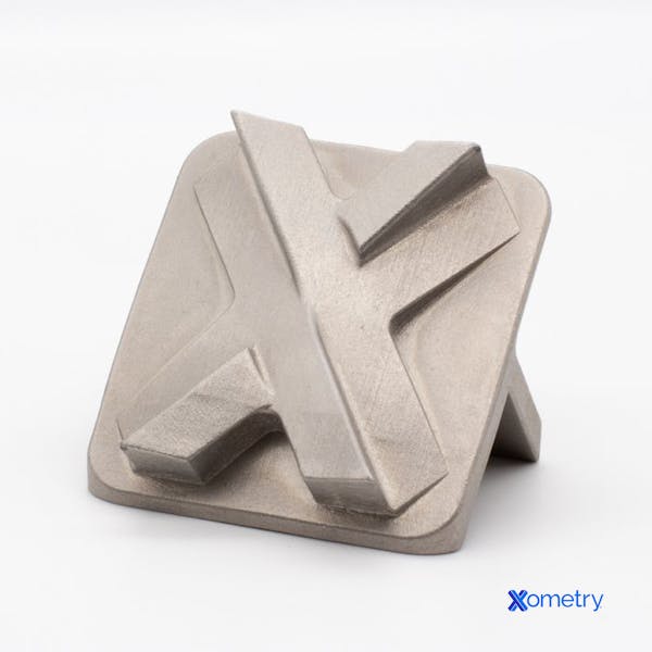 Stainless steel part made by Xometry via Binder jetting.