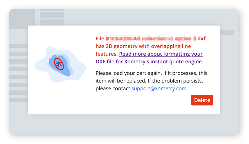 New DXF error message example.