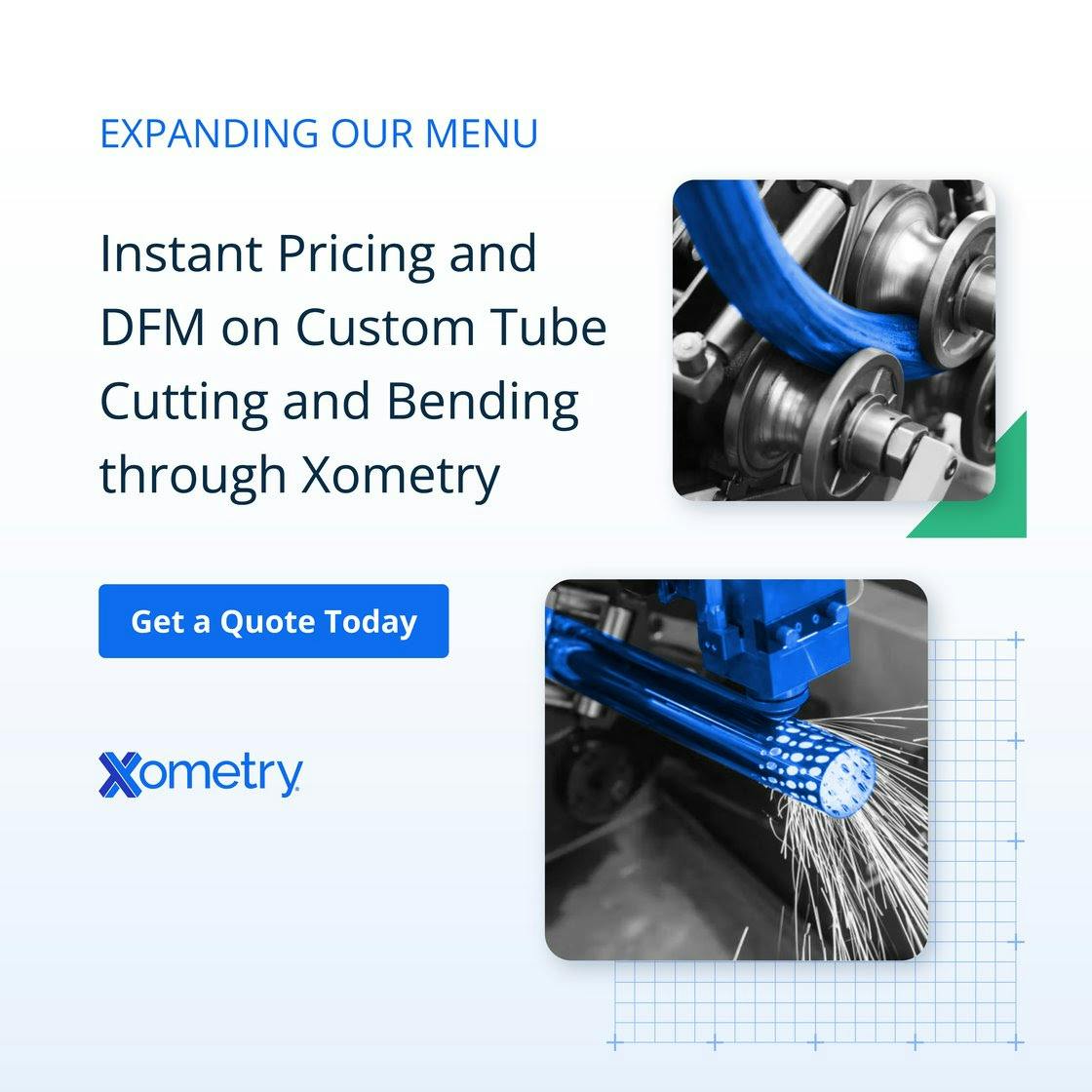 Instant pricing and DFM on custom tube cutting and bending through Xometry