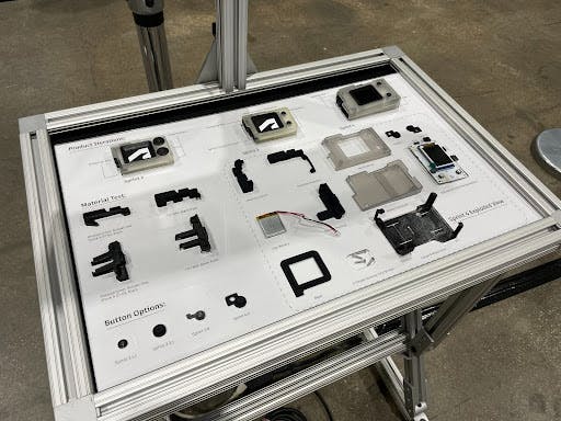 a table demonstrating the product developement process, including different looks the smart badge could have had