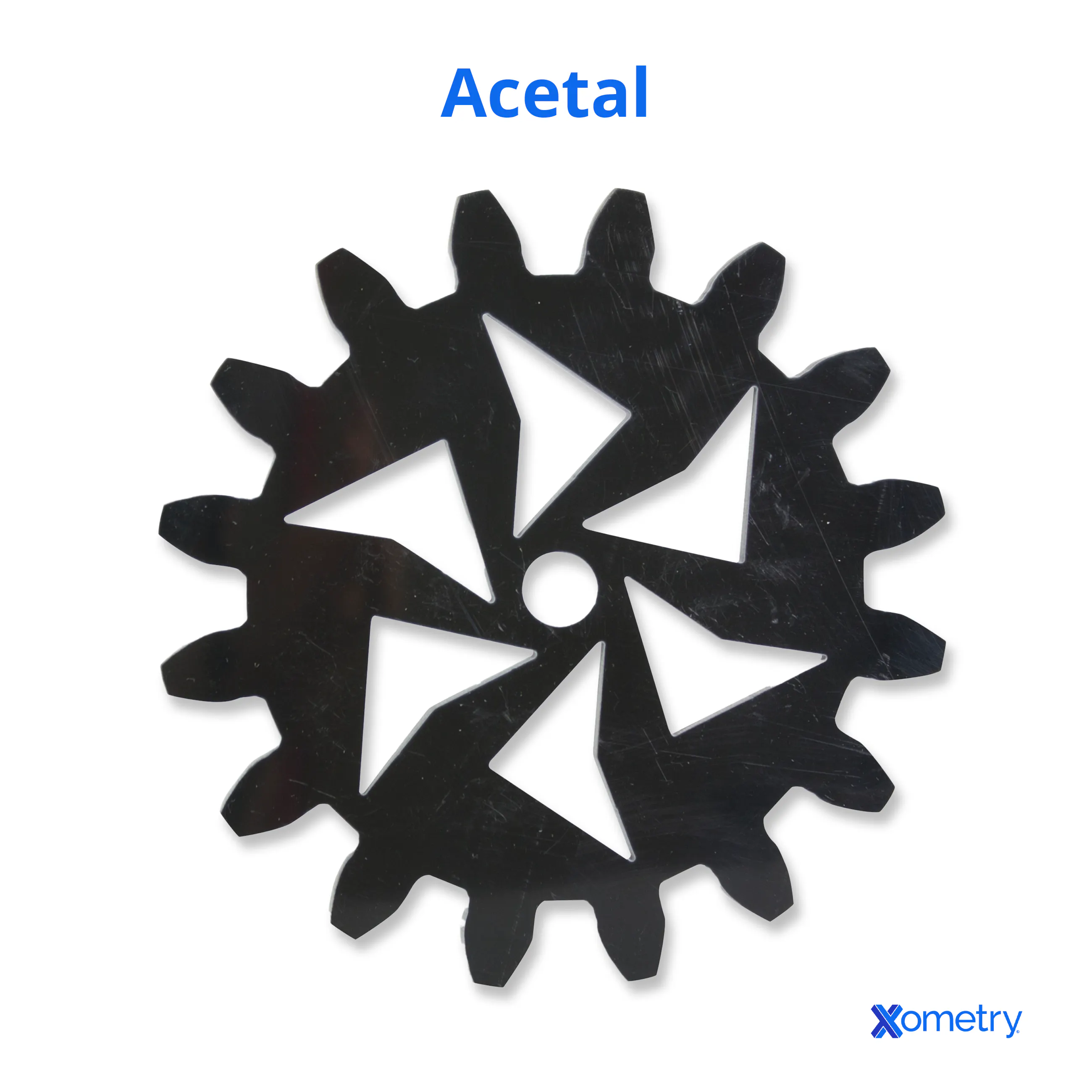 A photograph of an acetal gear.
