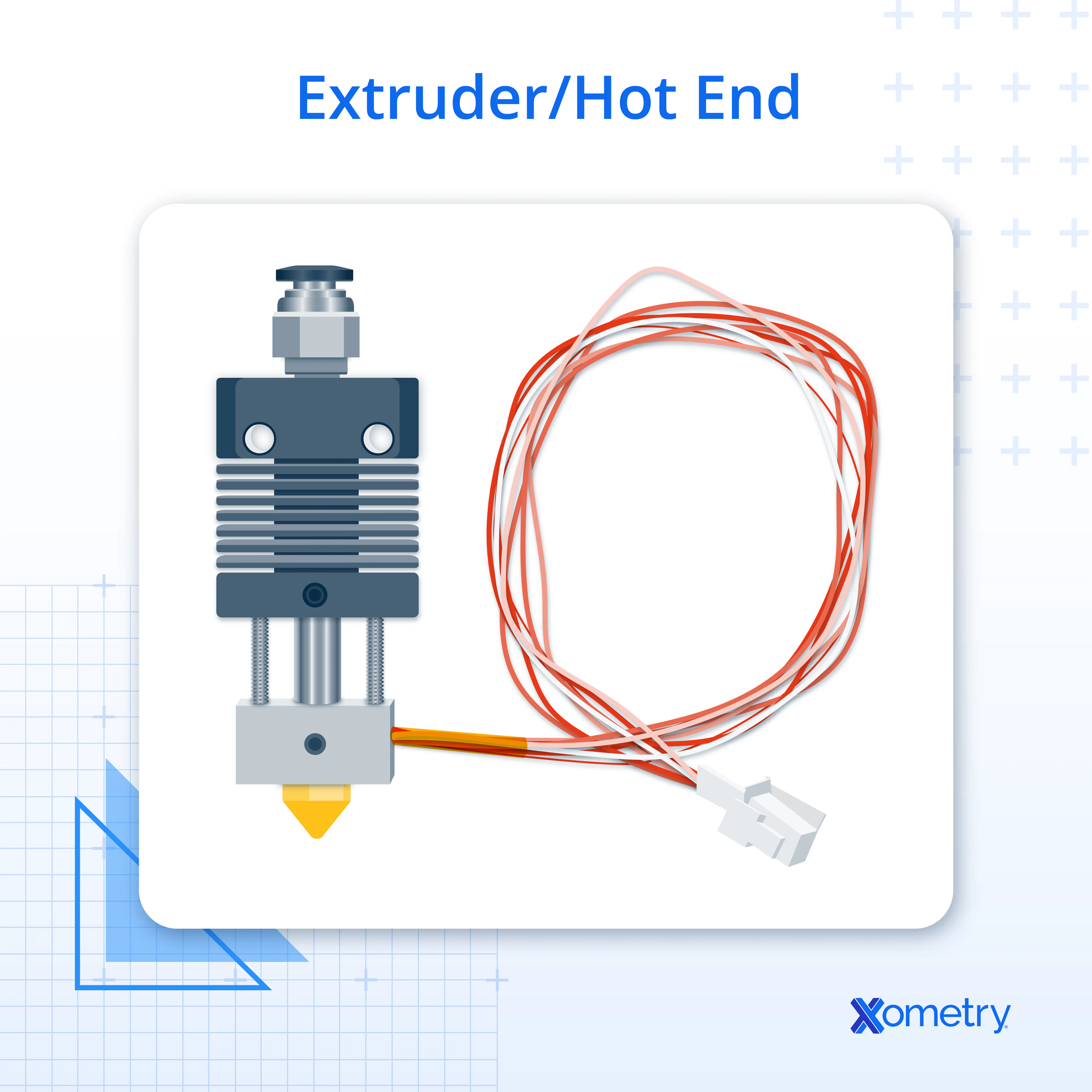 An illustration of an extruder and hotend