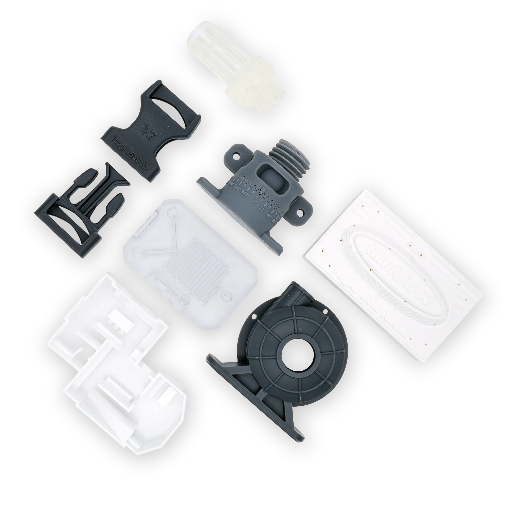 Various parts made from Formlabs SLA resins.