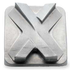 The front of a binder jet printed Xometry tile printed in 316L stainless steel.
