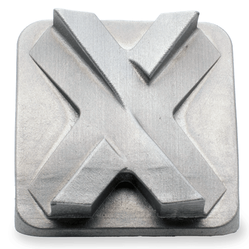The front of a binder jet printed Xometry tile printed in 316L stainless steel.