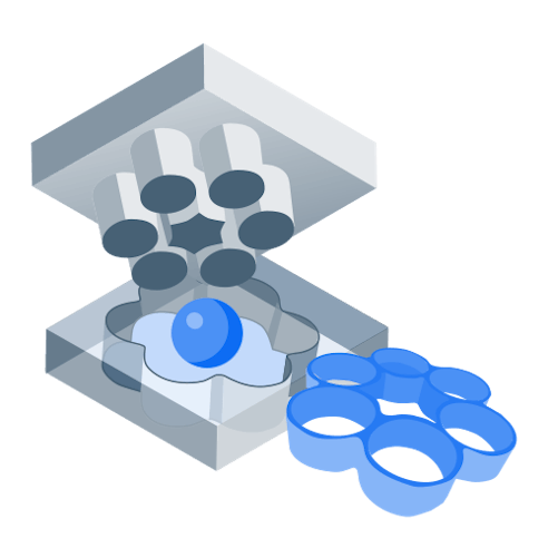 Simplified icon depicting the compression molding process.