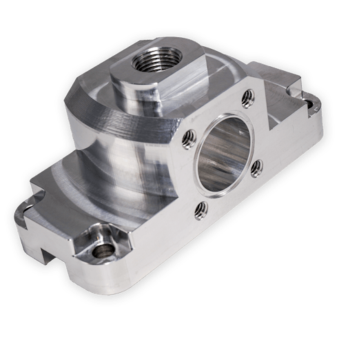 A CNC-machined aluminum part made by Xometry.