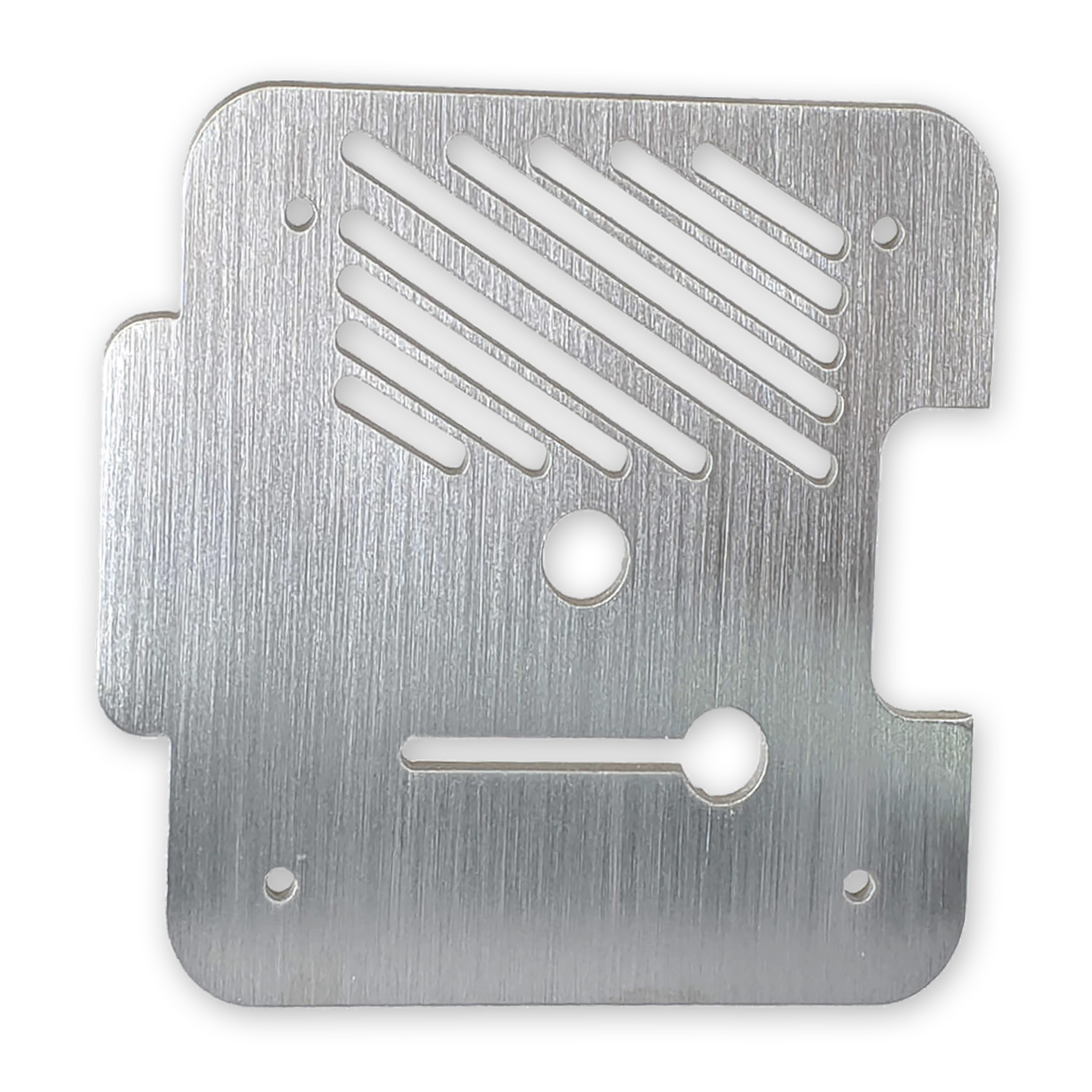 304 stainless steel sheet metal part with a linear grain finish.