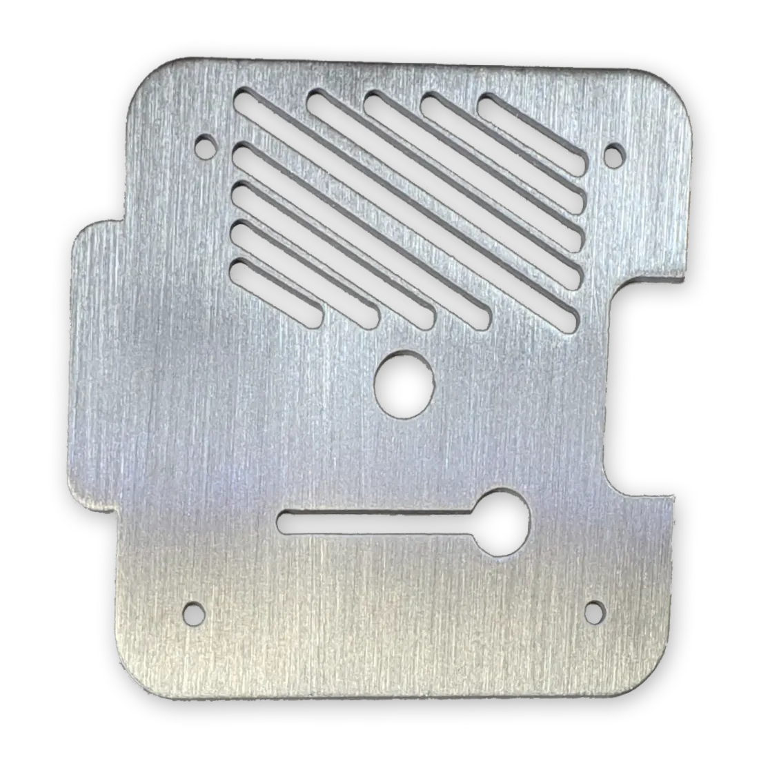 Aluminum sheet metal part with a linear grain finish.