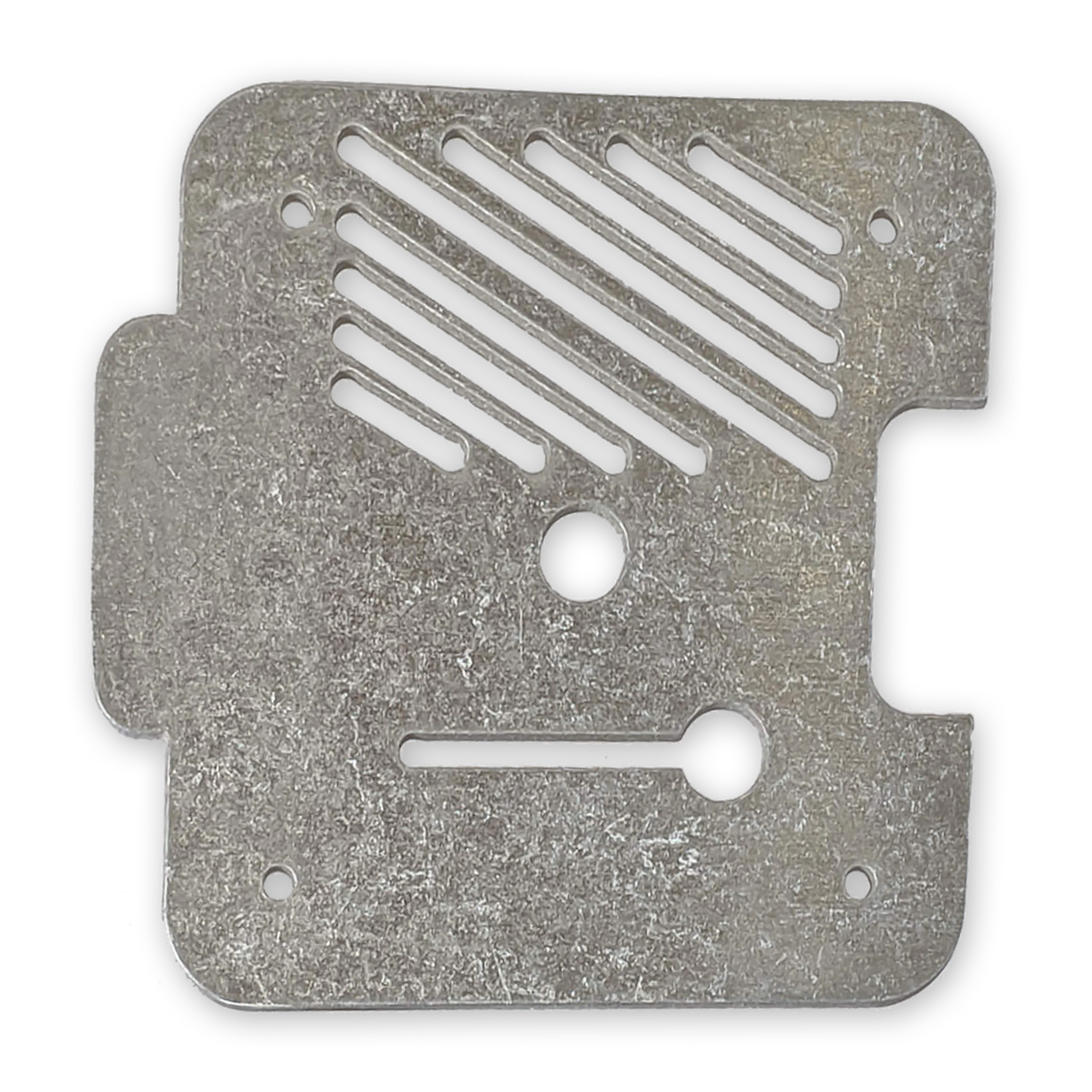 Aluminum sheet metal part with a tumbled finish.