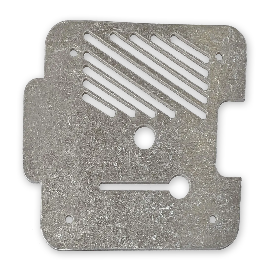 Aluminum sheet metal part with a tumbled finish.