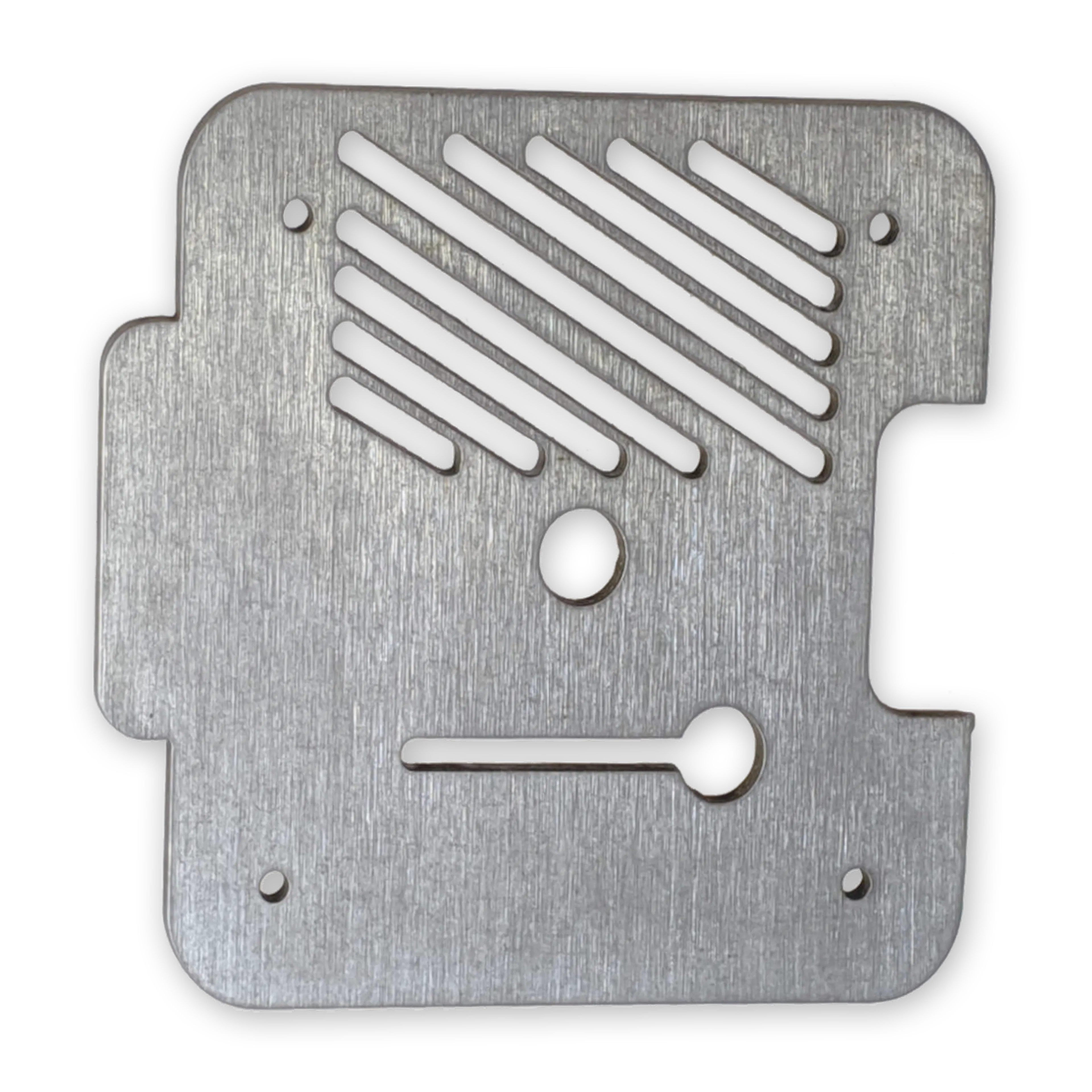 Low carbon steel sheet metal part with a tumbled finish.
