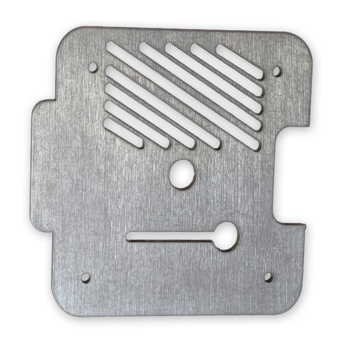 Low carbon steel sheet metal part with a tumbled finish.
