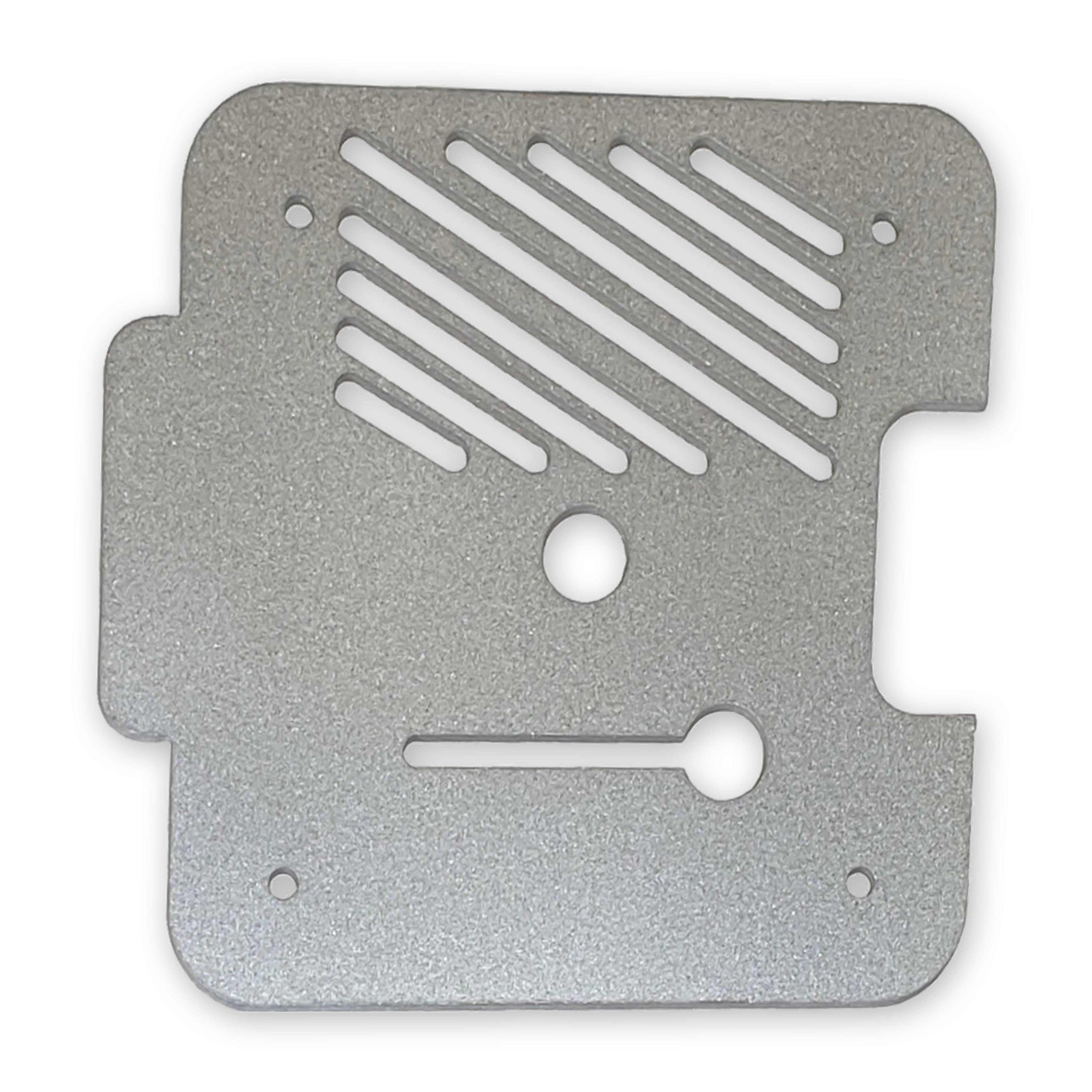 304 stainless steel sheet part with a bead blasted finish.