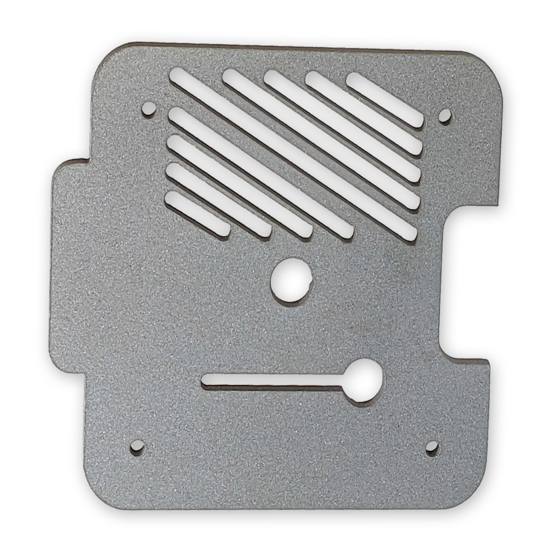 Low carbon steel sheet part with a bead blasted finish.