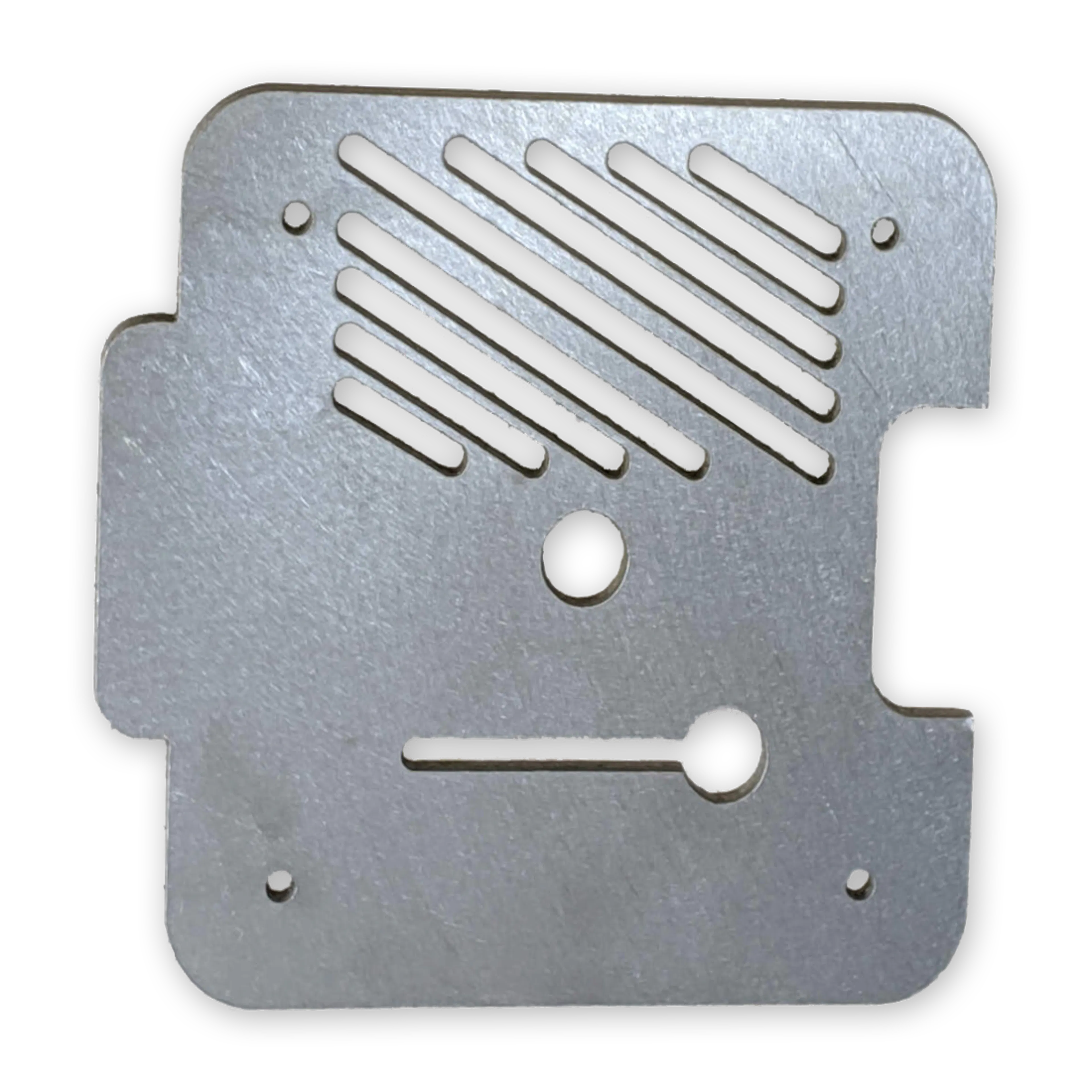 304 stainless steel sheet metal part with a random swirl finish.