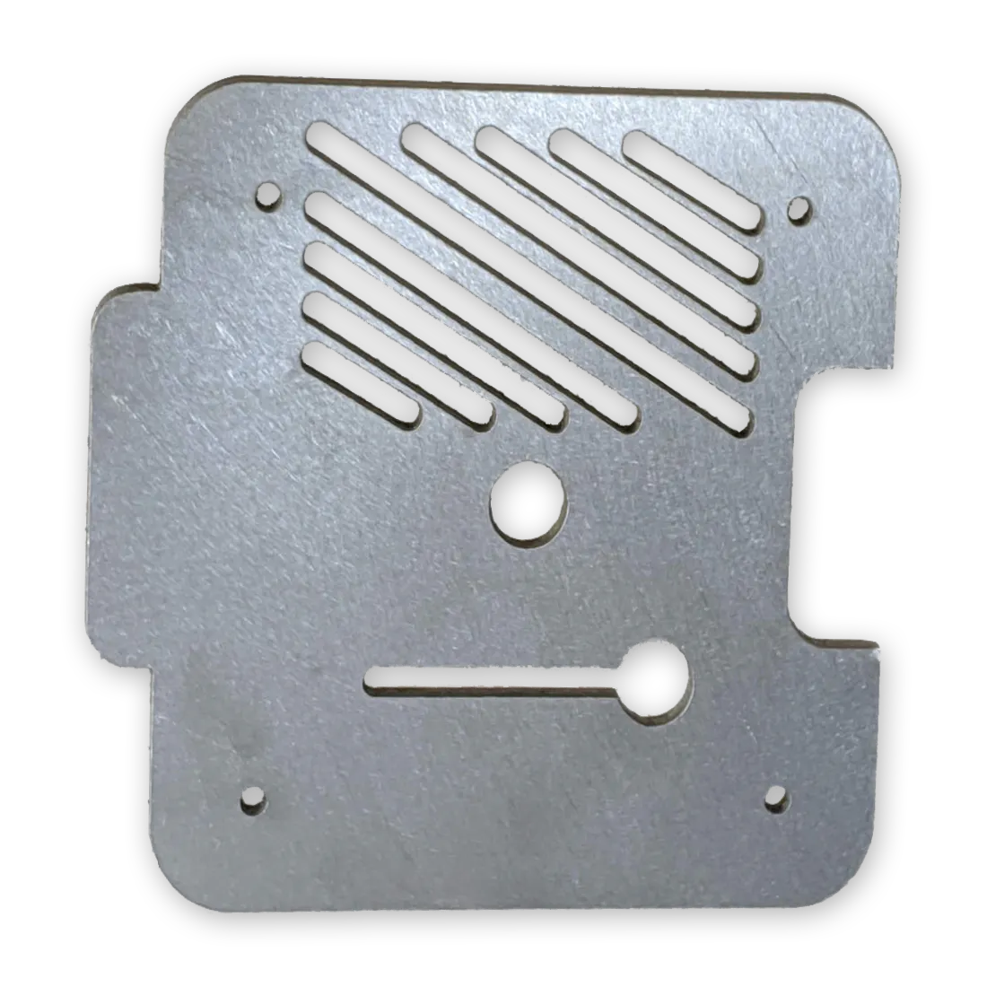 304 stainless steel sheet metal part with a random swirl finish.