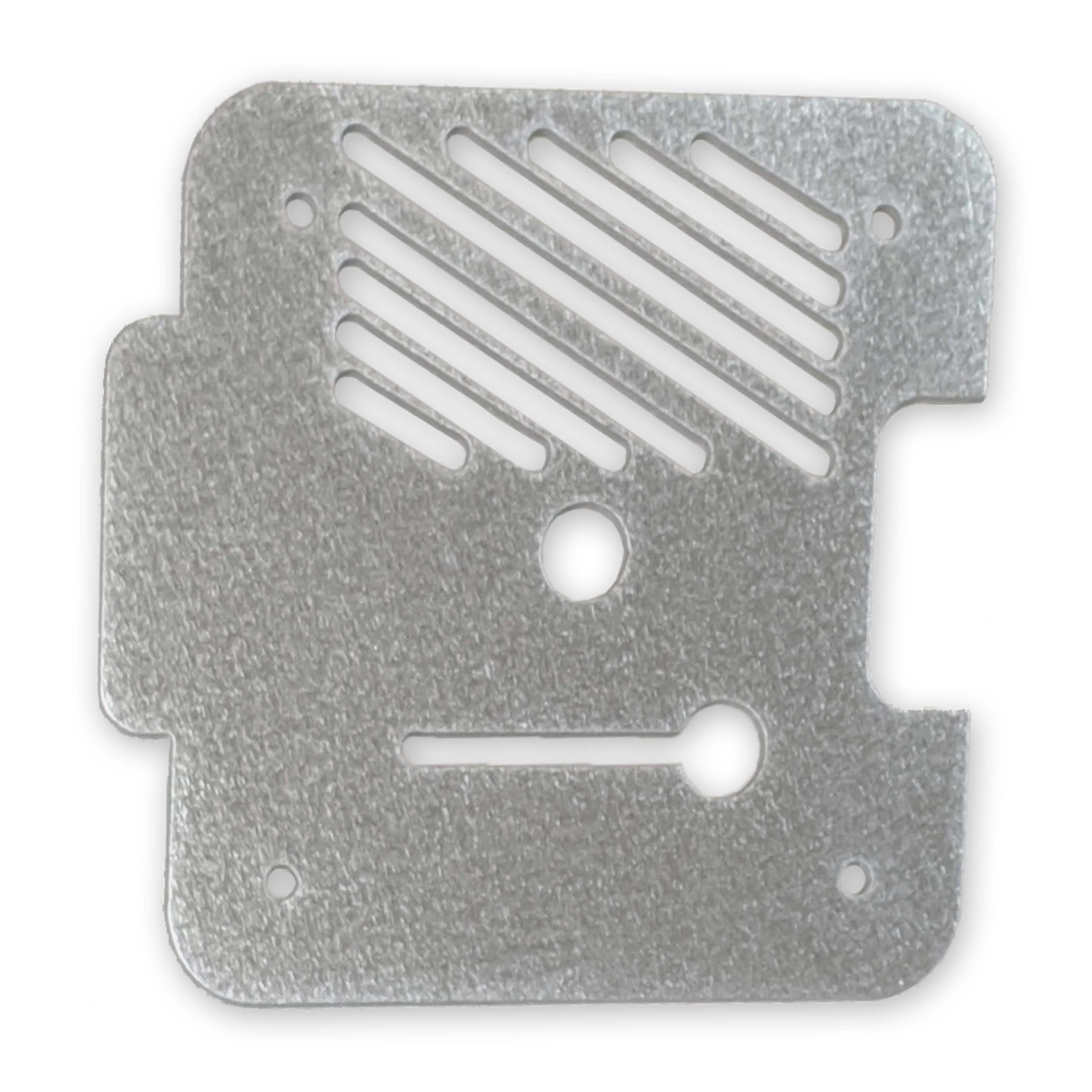 Aluminum sheet metal part with a swirl finish.