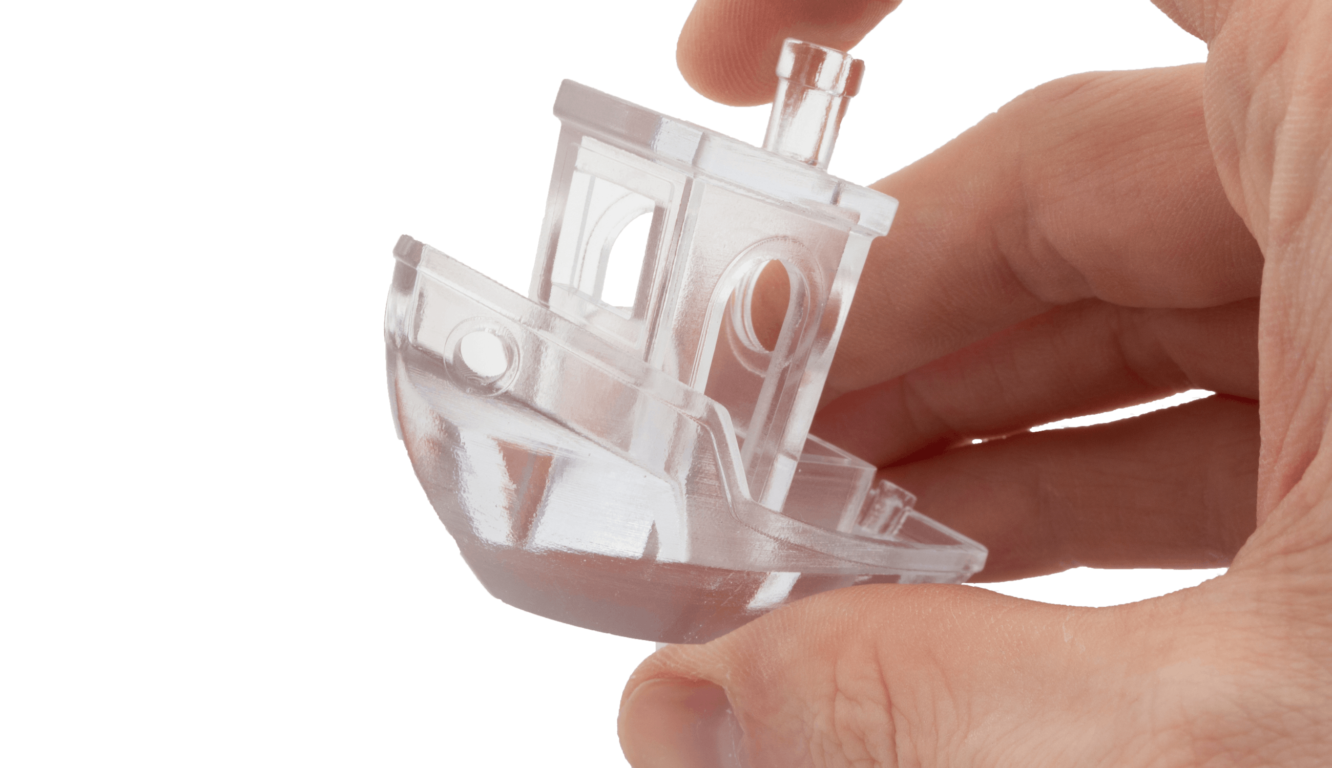 SLA printed 3D Benchy from ClearVue resin with a quick-clear finish.