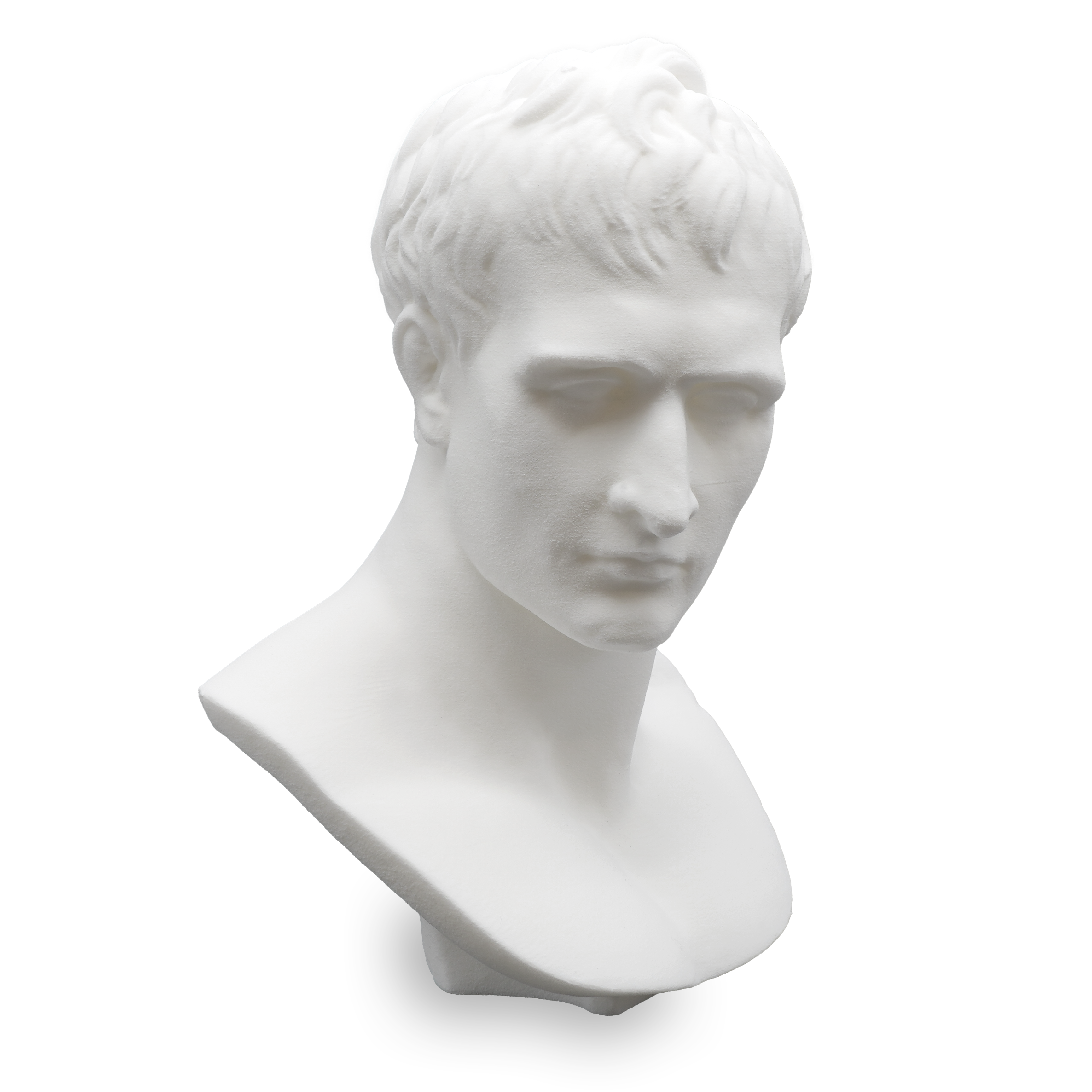 Bust 3D printed in Nylon 12 via SLS.
