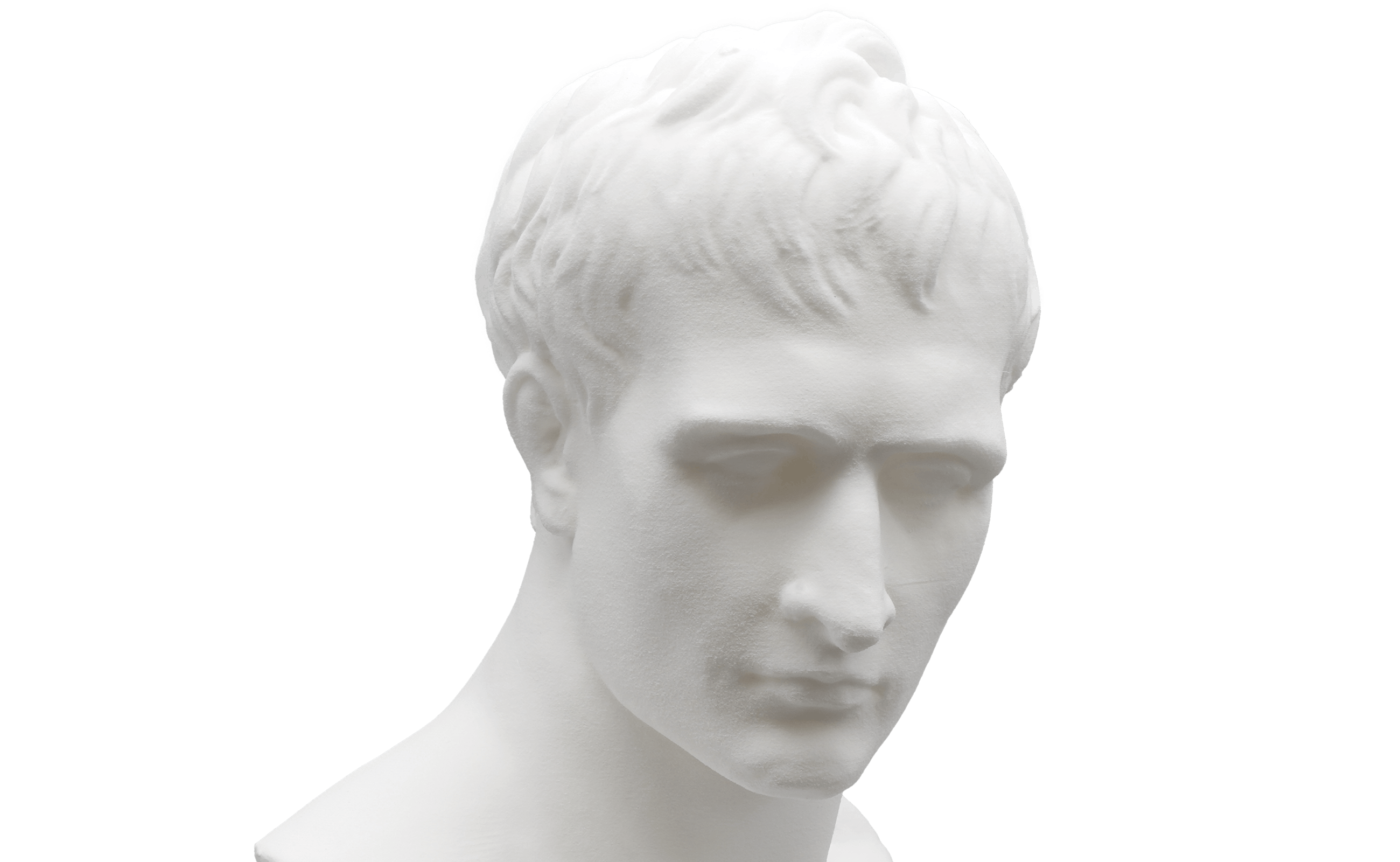 Bust 3D printed in Nylon 12 via SLS.