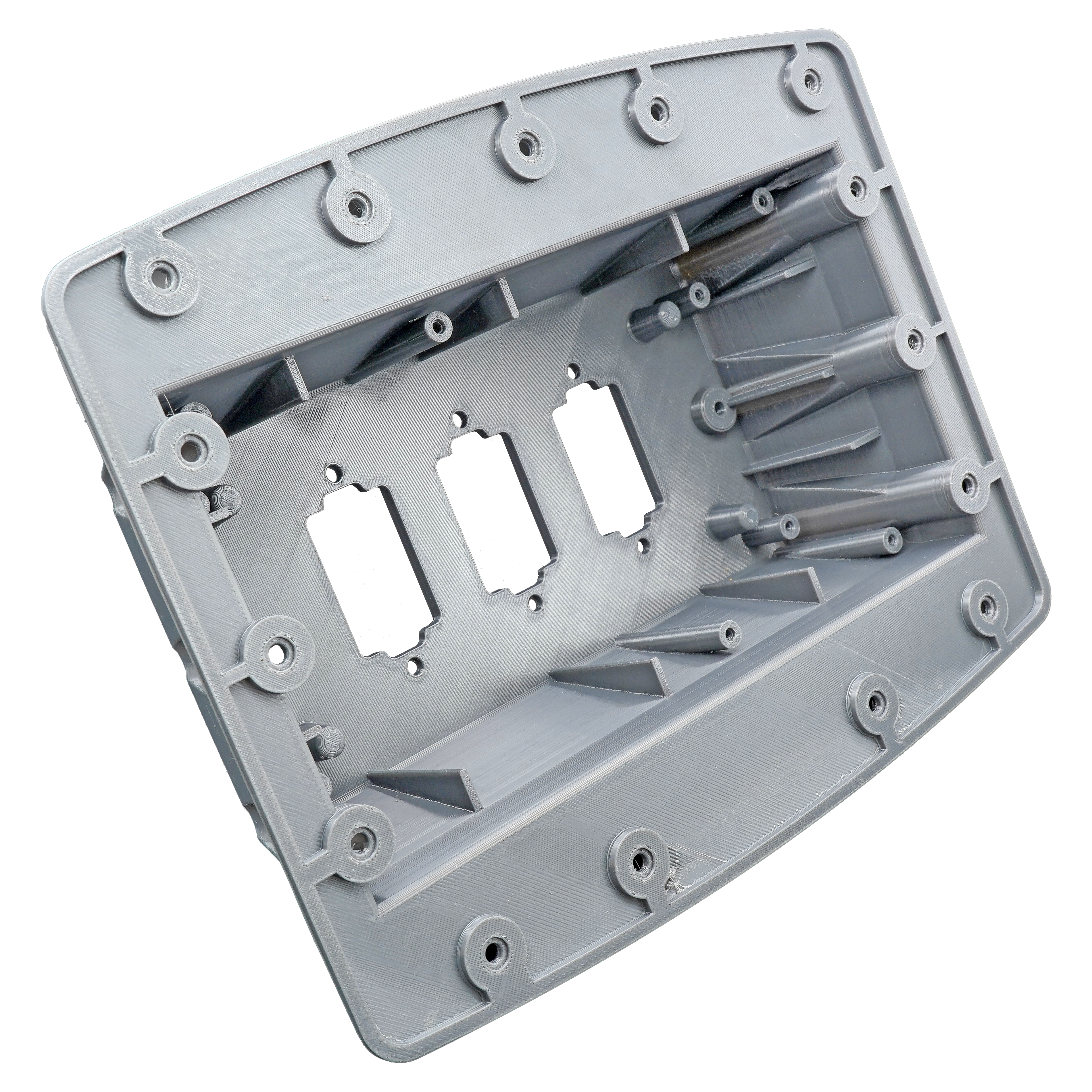 Housing printed in gray PETG via FDM.