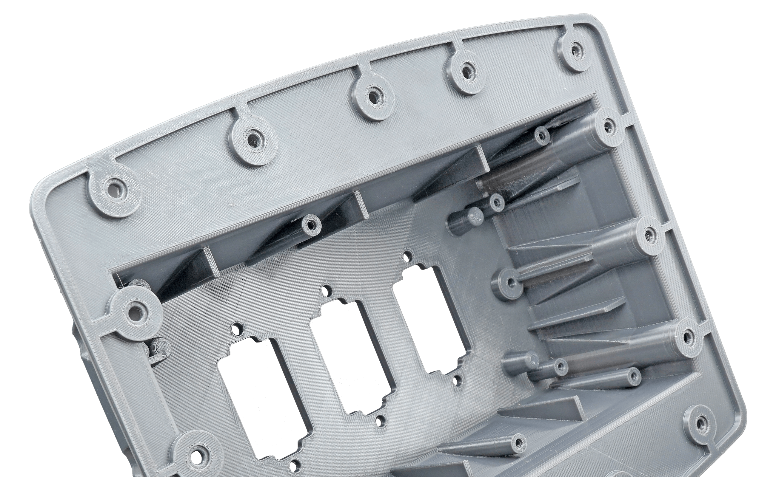 Housing printed in gray PETG via FDM.