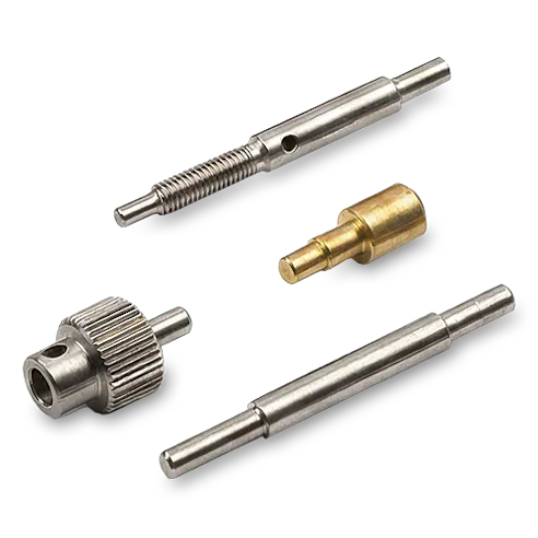 Various Swiss-machined components in different materials.