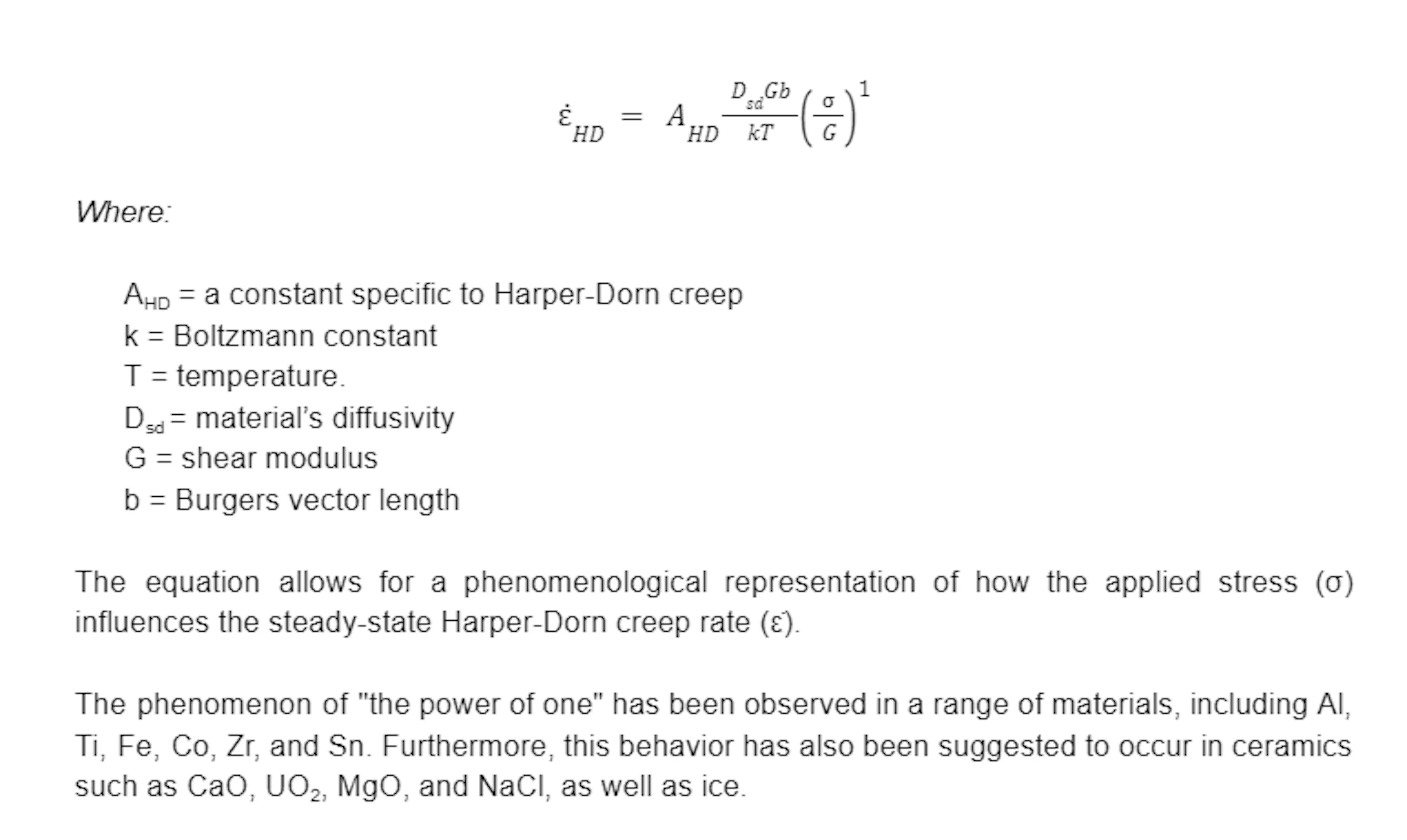 equation for harper-dorn creep