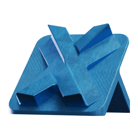 Image of an aluminum stand with a type ii blue anodized finish.