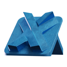 Image of an aluminum stand with a type ii blue anodized finish.
