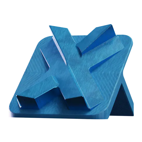 Image of an aluminum stand with a type ii blue anodized finish.