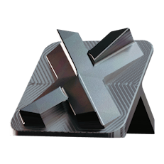 Machined stainless steel Xometry X Stand with Passivated finish