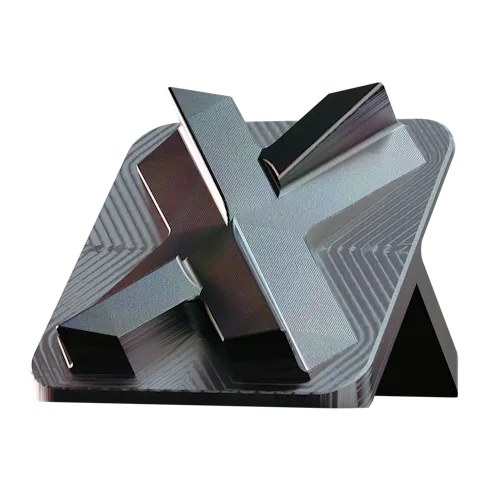 Machined stainless steel Xometry X Stand with Passivated finish