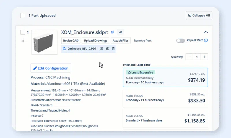 GIF demonstrating how to rename a part on Xometrys quoting interface.