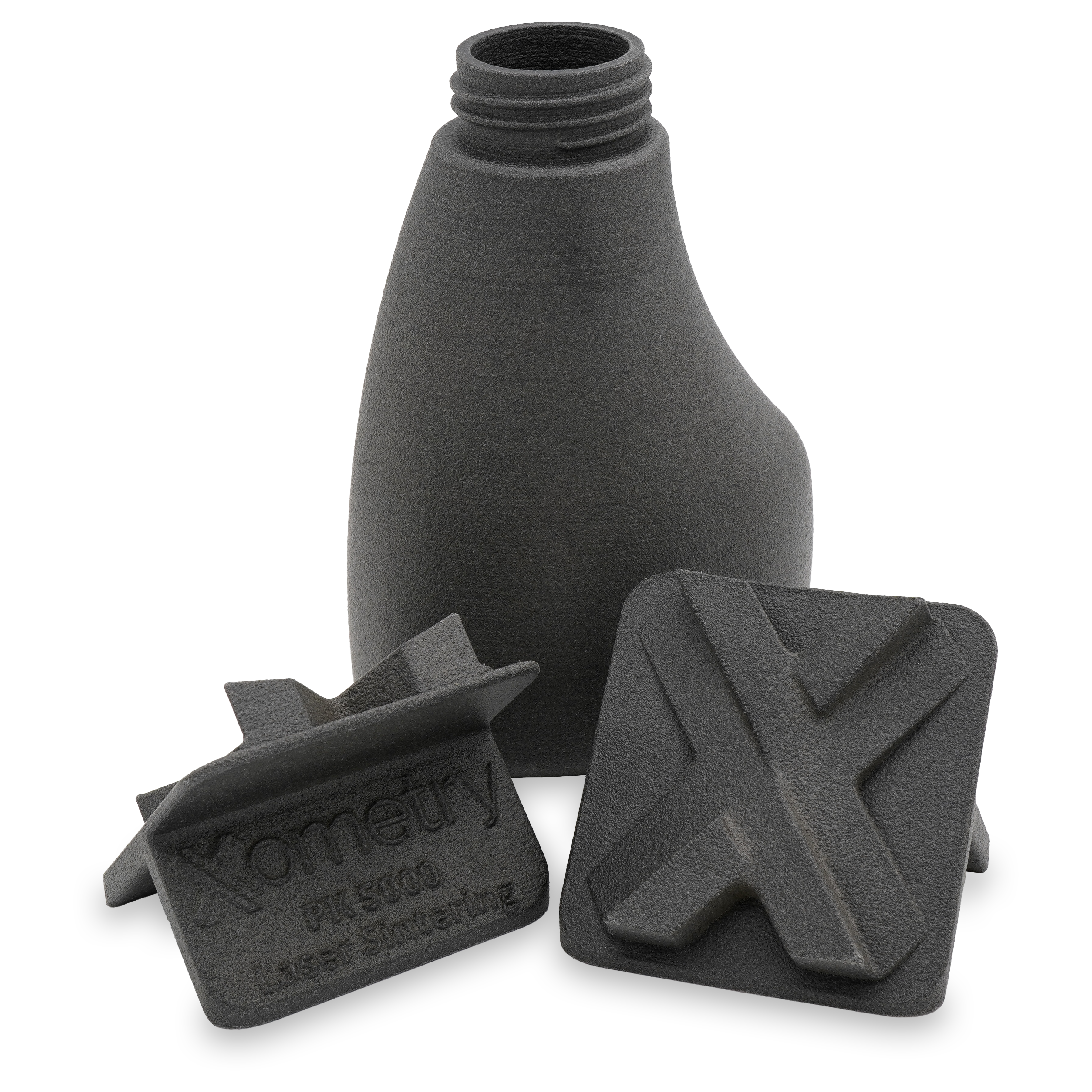 A group of SLS 3D printed parts made from PK 5000.