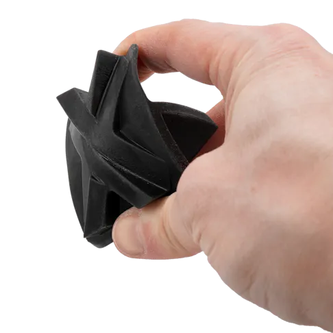 A 3D-printed EPU 41 part being compressed between fingers.