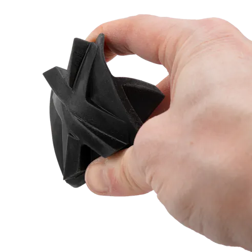 A 3D-printed EPU 41 part being compressed between fingers.