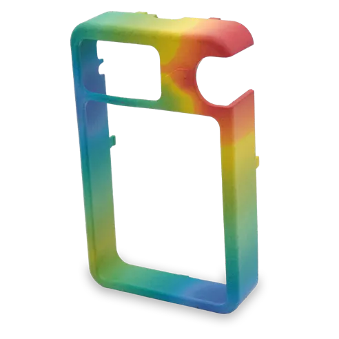 Enclosure with mold flow analysis simulation applied as a texture, printed in full-color nylon 12 with MJF 3D printing.
