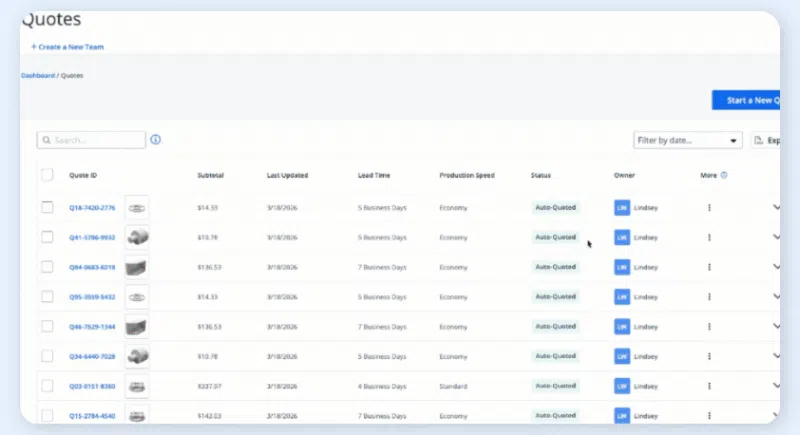 GIF demonstrating bulk quote deletion on Xometry.