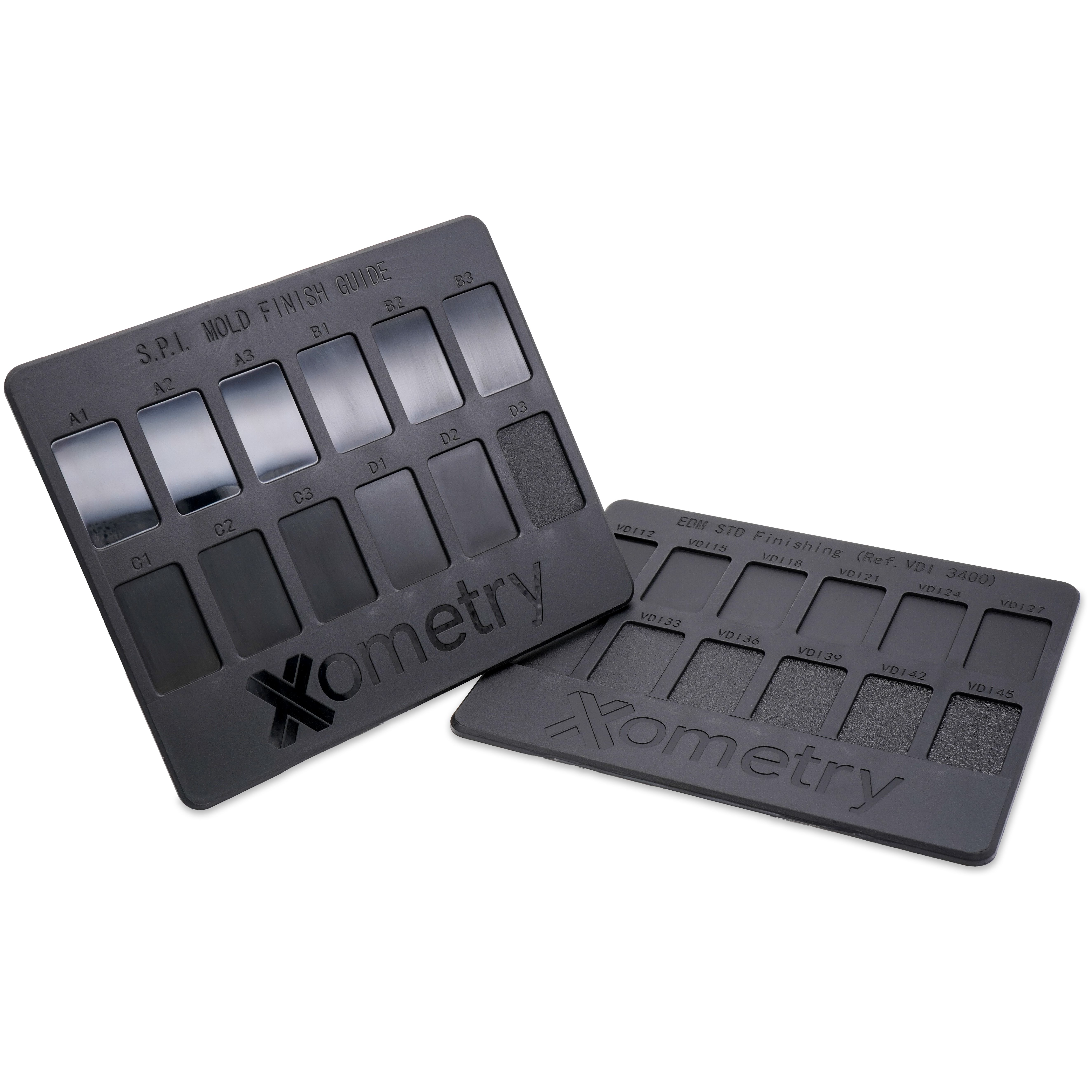 Injection molded finishes card front and back in black.