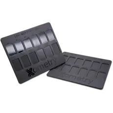 Injection molded finishes card front and back in black.