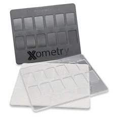Xometry Injection Molding finish cards of various colors.