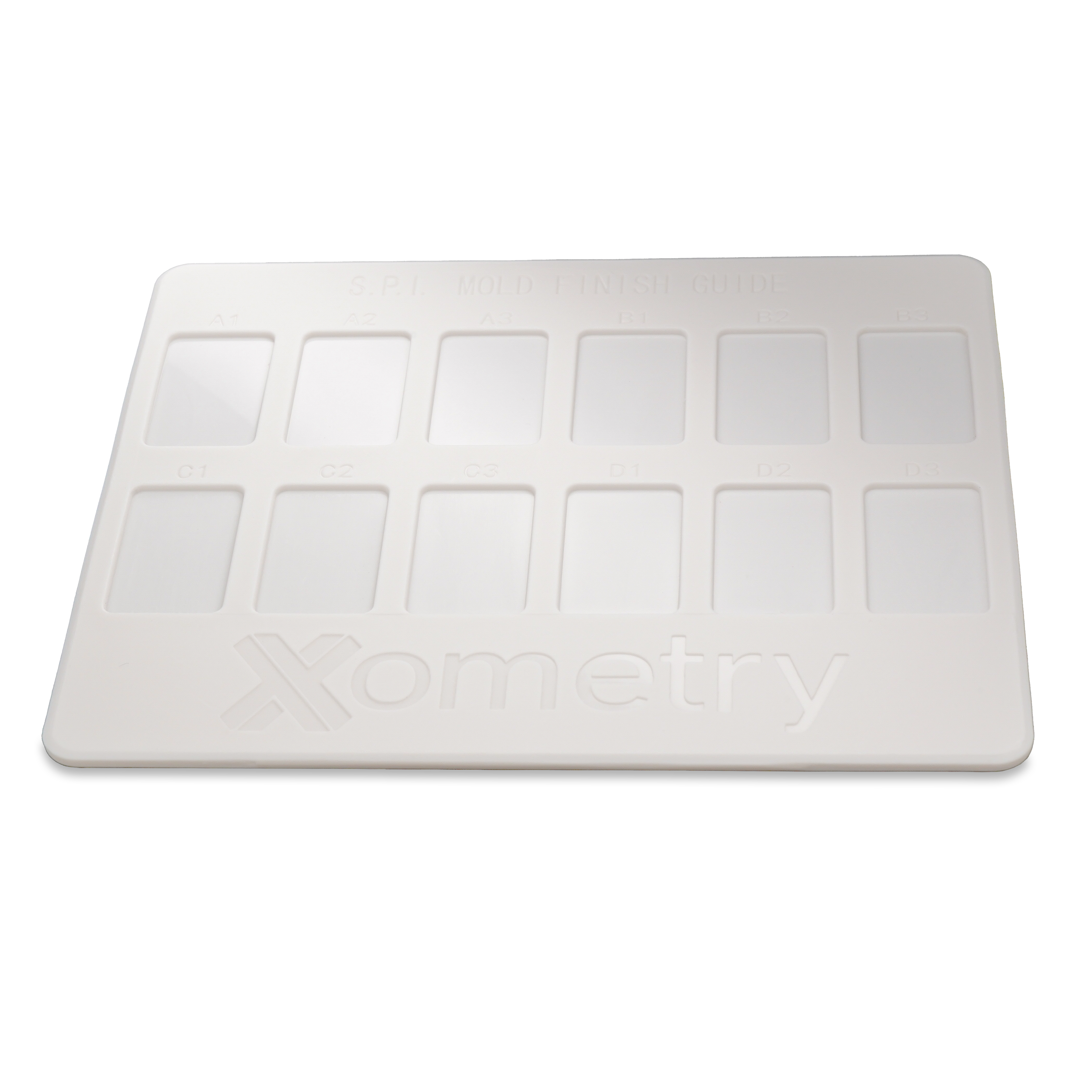 Injection molded finishes card in White ABS.