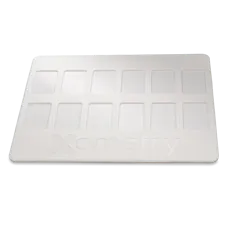 Injection molded finishes card in White ABS.