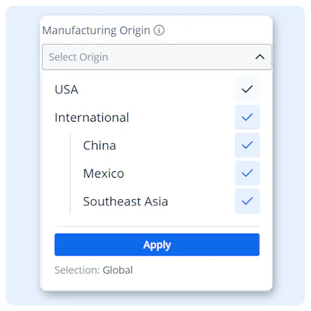 Screenshot of Manufacturing Region Control options.
