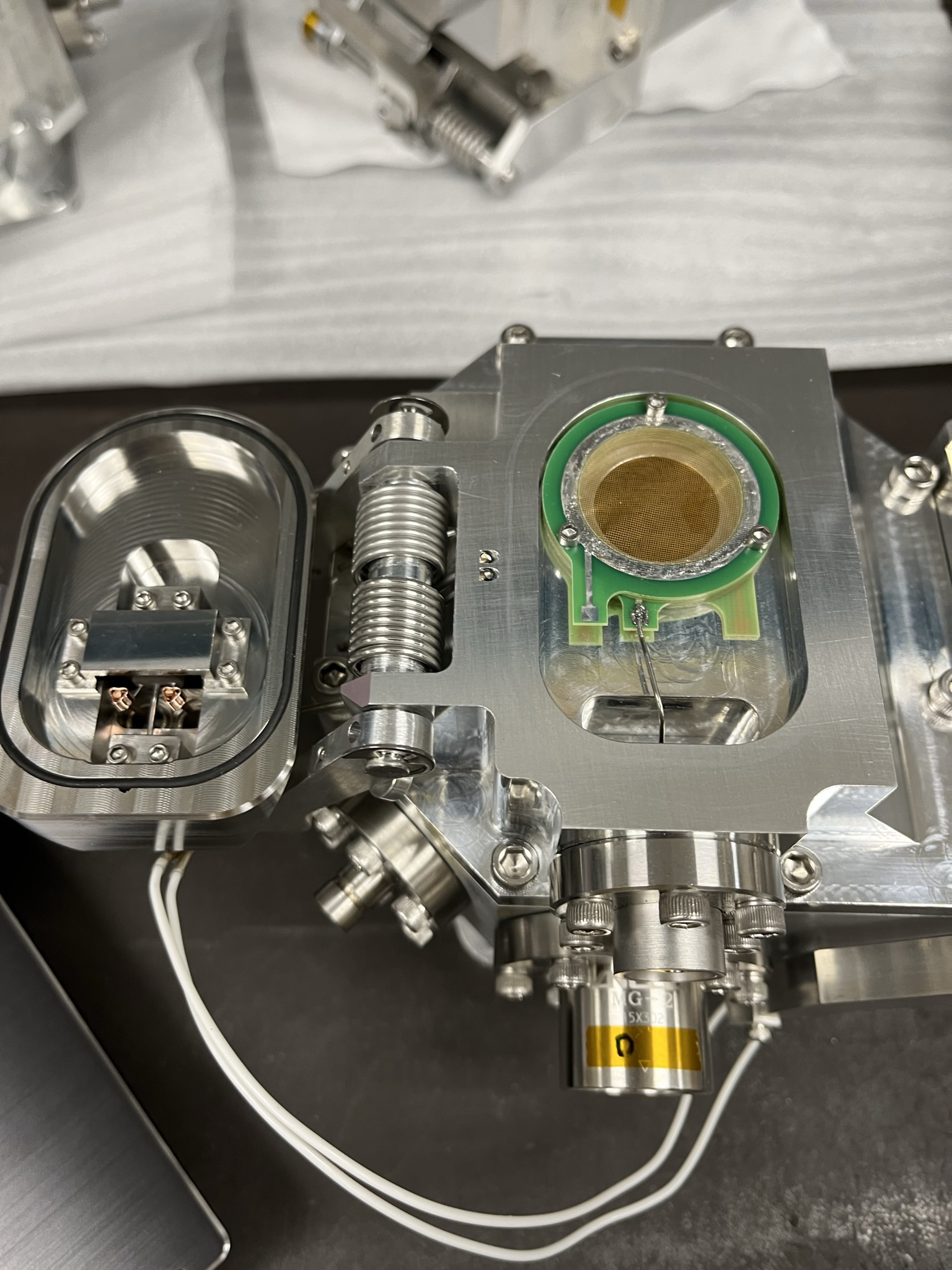 The full instrument in a deployed/open configuration, with the door plate visible on the left (Photo credit: UNH)