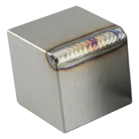 A metal cube with a continuous weld.