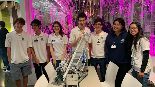 Ethan Kurtz posing with his team at the California state championship for the VEX Robotics competition.